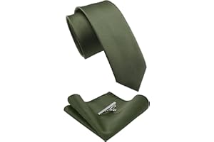 JEMYGINS 2.4" Solid Color Skinny Tie and Pocket Square with Tie Clip Sets for Men (6cm)