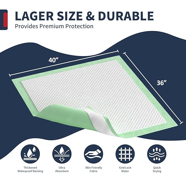 EXTRA LARGE BED PADS WITH ADHESIVE STRIPS 40” X 36” DISPOSABLE UNDERPADS FOR INCONTINENCE (30 PADS) ULTRA-ABSORBENT & LEAK-PROOF CHUCKS PADS FOR ADULTS, ELDERLY AND KIDS