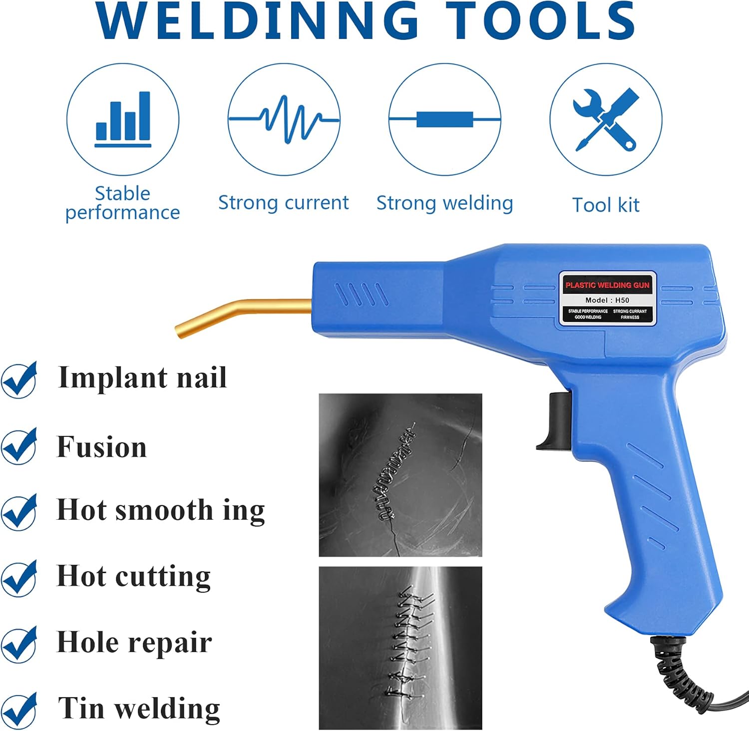 Weraher Plastic Welding Kit, 50w Plastic Welder Kit Practical Bumper Repair Kit With 4 Types Of Staples, One Plier And A Carry Case - - 