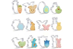 Jieting 12Pcs Easter Cookie Cutters Set, Bunny Egg Chick Carrot Butterfly Tulip Shapes, Stainless Steel Cookie Cutters for Ea