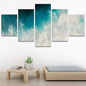 SIGNWIN 5 Panel Canvas Wall Art Aerial Beach...