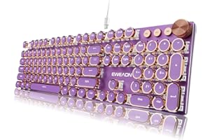 EWEADN Typewriter Style Mechanical Gaming Keyboard, Wired Mechanical Keyboards,104 Keys Backlit LED Keyboards, Media Control 