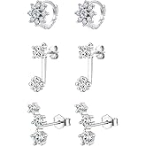 Sterling Silver Stud Earrings for Women- 3 Pairs CZ Cubic Zirconia Small Cartilage Stud Earrings Set, Silver/Gold