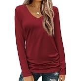 Zeagoo Women Tops V Neck Long Sleeve T Shirts Fall Outfits Burgundy | Fall Winter, Travel Outfits, Airport Ready,