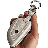 CISUI Leather Key Fob Cover Case, Keychain Shell, Compatible for BMW 2 5 6 7 X1 X2 X3 X5 X6 Series(White)