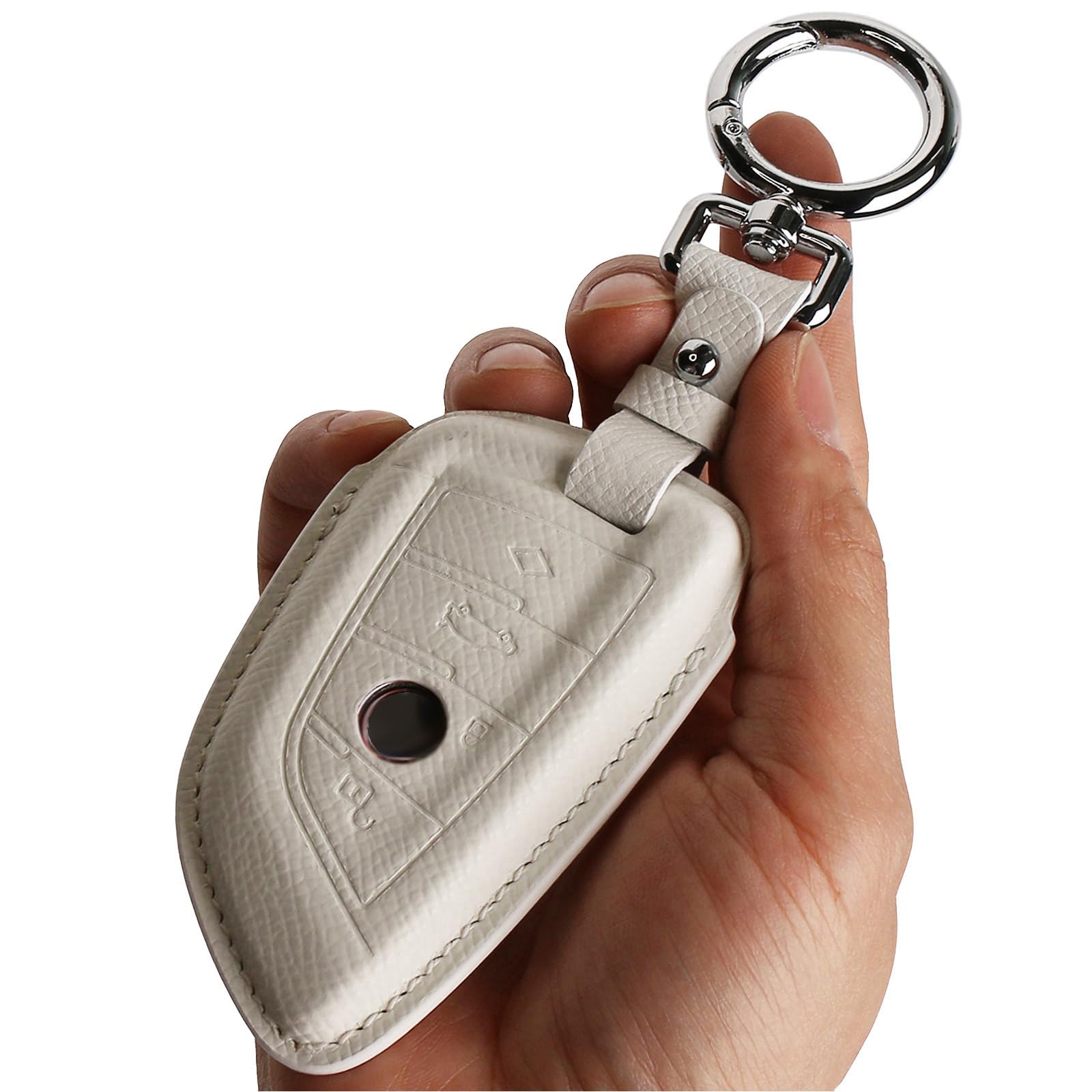 Photo 1 of CISUI Leather Key Fob Cover Case, Keychain Shell, Compatible for BMW 2 5 6 7 X1 X2 X3 X5 X6 Series(White)