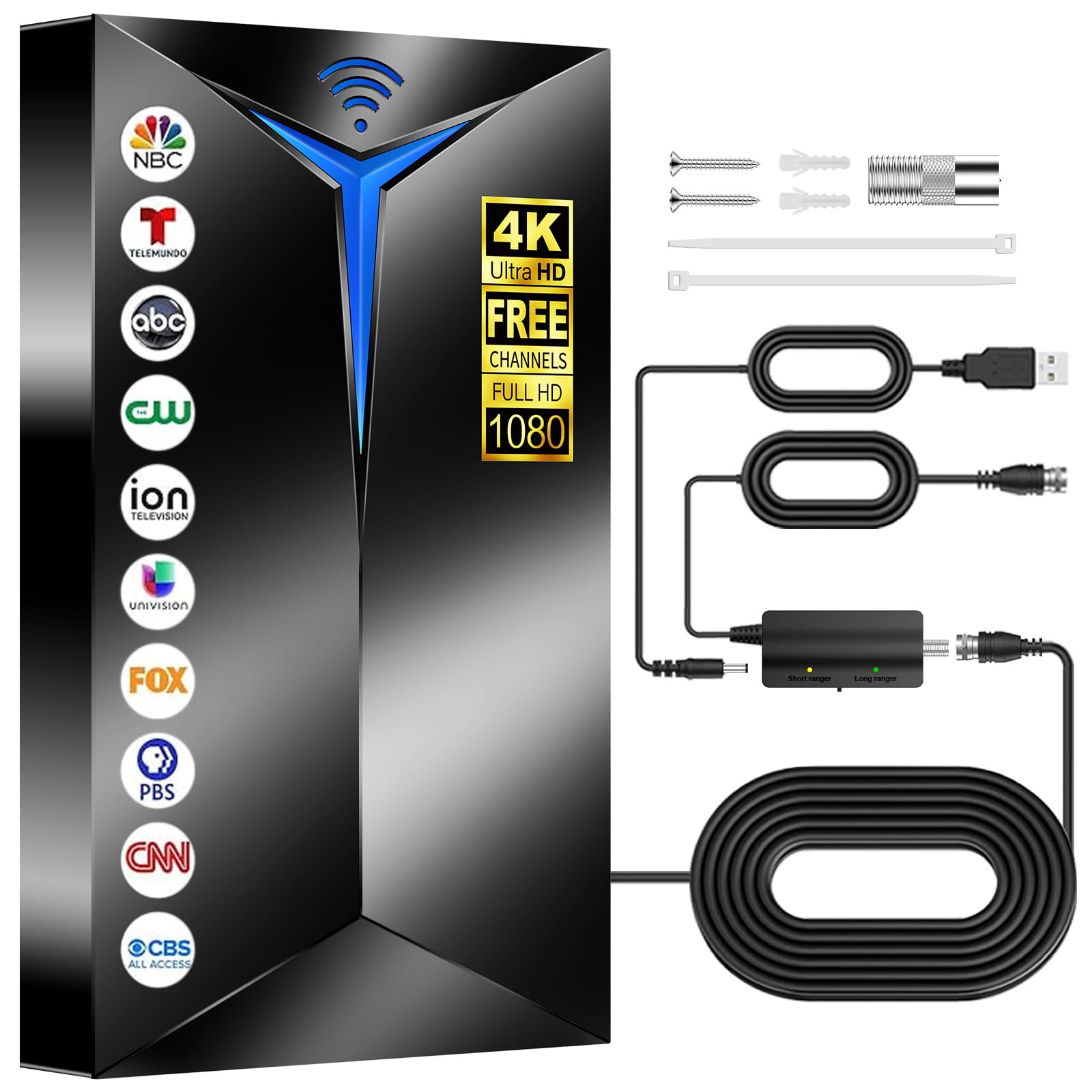 Photo 1 of 2026 TV Antenna Indoor Outdoor, 3200+ Miles Long Range for Local Channels, HDTV Antenna with Inline Amplifier for Smart TV - Clear Reception for 8K 4K 1080P, 26ft Cable