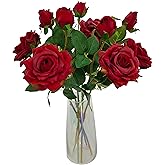 ATFL Fake Red Roses Flowers, 6 Pcs Faux Silk Real Touch Moisturizing Artificial Rose Flowers for Decoration DIY Wedding Party Home Office Decoration and Dining Table Centerpiece (6, red)