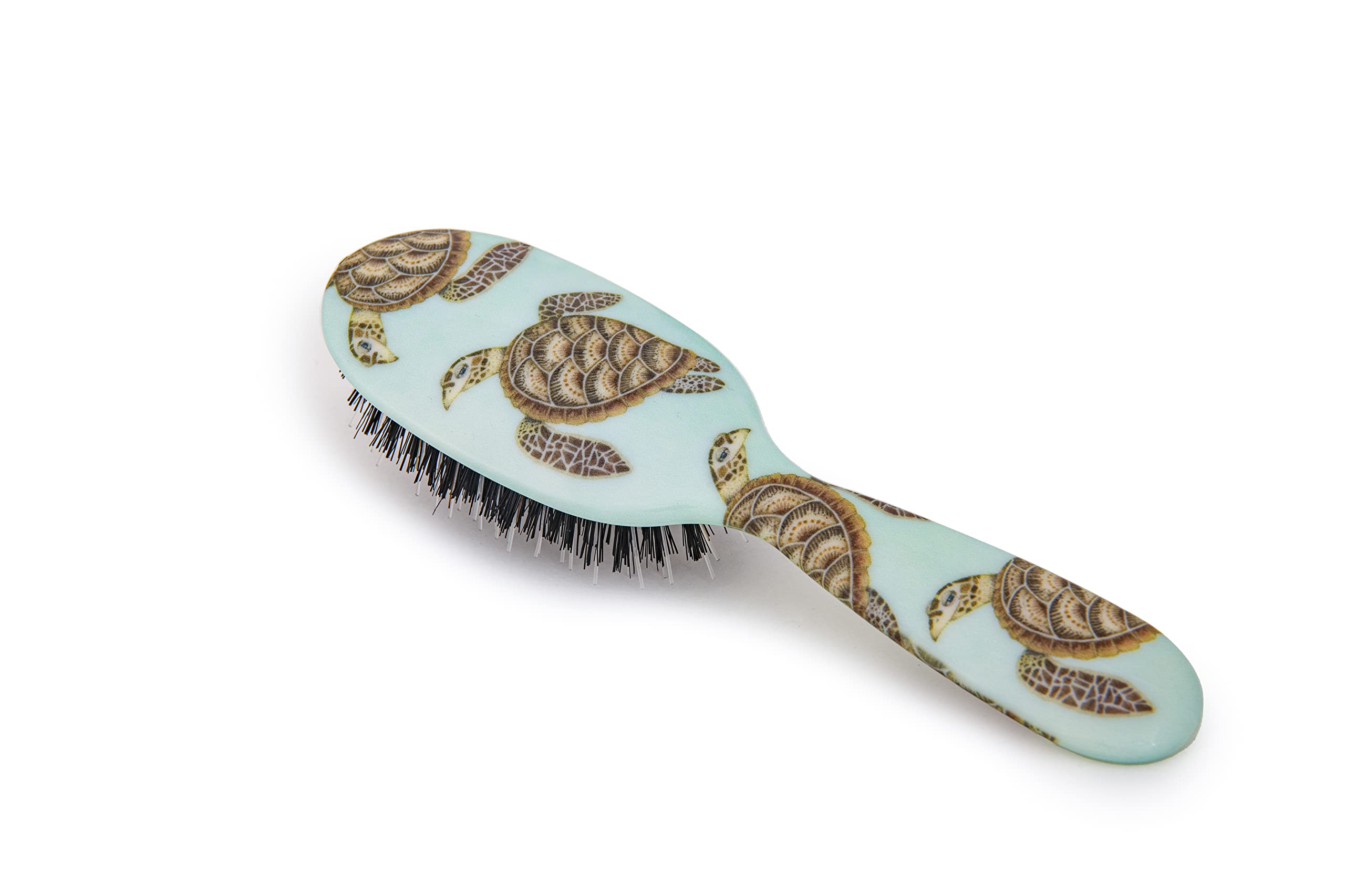 Rock & Ruddle Natural Mixed Boar Bristle Hair Brush for Women and Kids (Small/Travel Size, 17.5cm) - Perfect for Wet or Dry Hair, Detangling Smoothing Blowdrying - Made in UK - Turtles