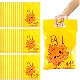 APUDWN 100 PCS Fall Maple Treat Bags Autumn Religious Themed Plastic Gift Bags with Handles Fall for Jesus Party Favors Small Gift Sacks Thanksgiving Christian Festival Supplies