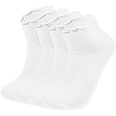 Sorcristy 2 Pairs White Lace Ruffle Socks, Soft Cotton Cute White Frilly Ankle Socks with Lettuce Edge, Breathable Knit Crew Socks for Women and Girls
