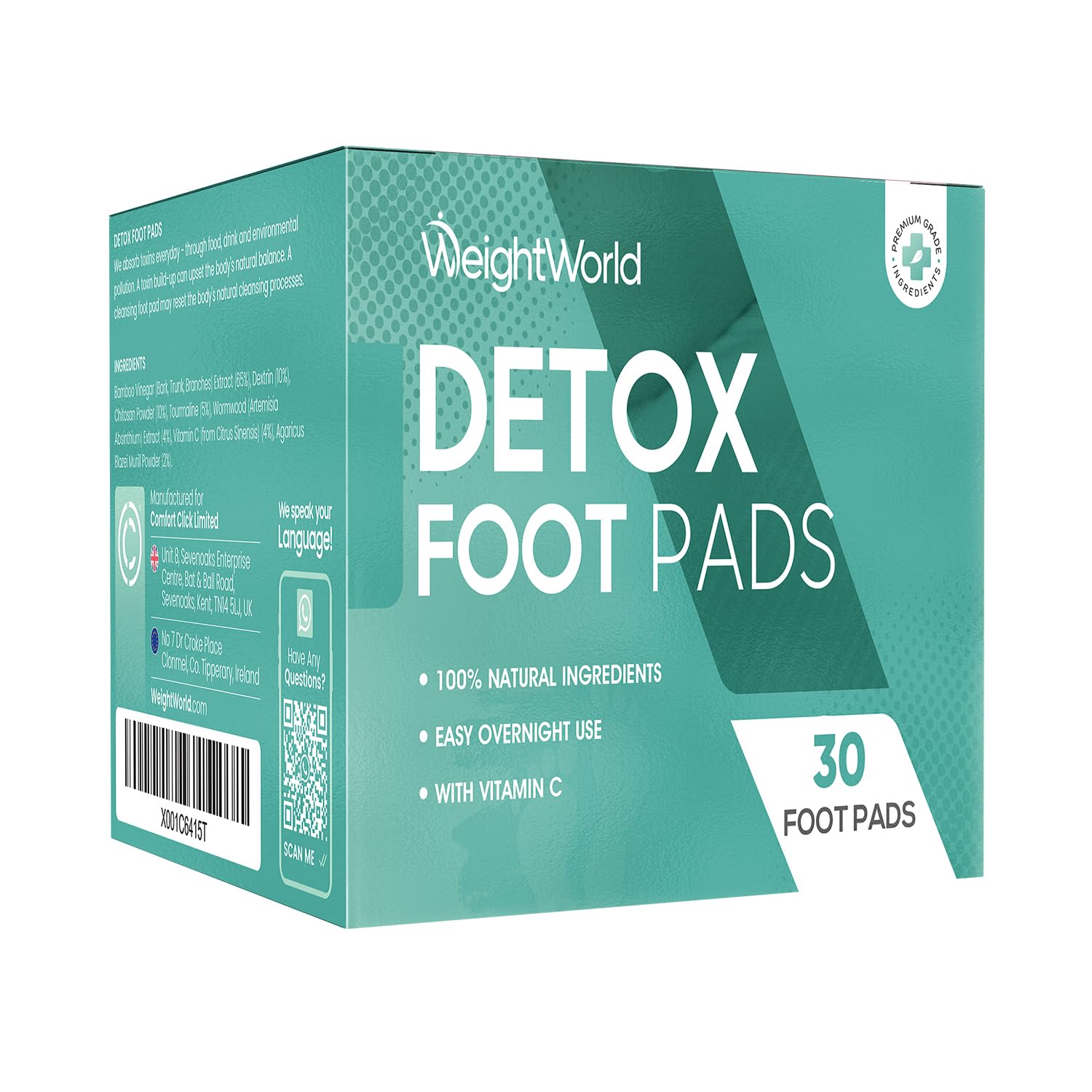 Detox Foot Patches - 30 Detox Foot Pads - 100% Natural Ingredients - Easy Overnight Use - with Vitamin C - for Men & Women - Made in the UK