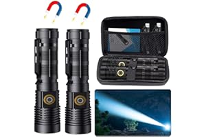 HOXIDA Rechargeable Tactical Flashlights High Lumens - 1500 Meters Long Beam Super Bright LED Magnetic Flashlight USB Zoomable 5Modes Small Long Beam Spotlight Flashlight for Hiking, Camping