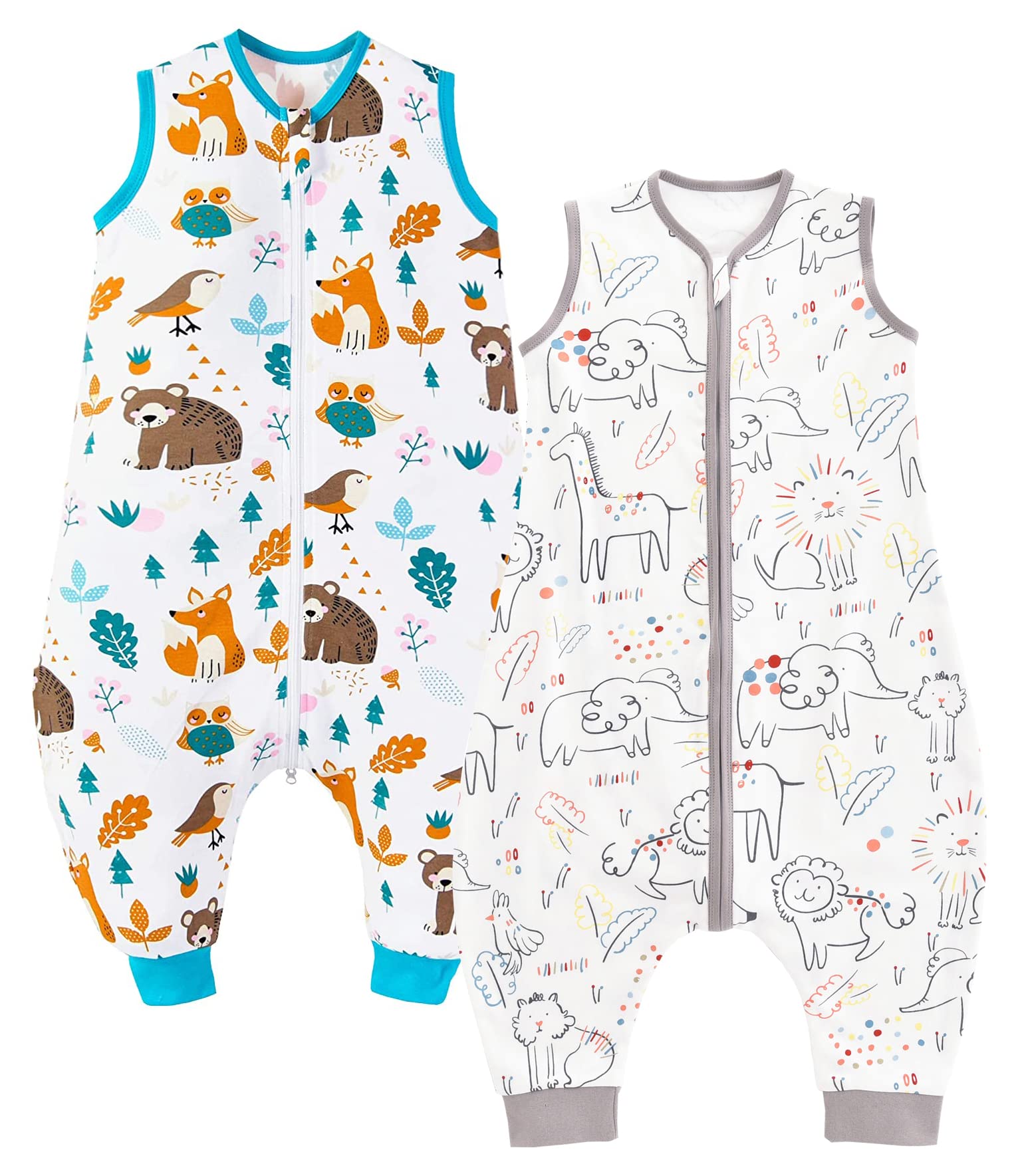 Chilsuessy Baby Sleeping Bag with Feet Summer Baby Sleeping Bag 100% Cotton 0.5 Tog Summer Kid Sleeping Bag with Feet for Infant Toddler Sleeveless, Happy Zoo+Forest bear, 70cm/6-18 Months — image 1