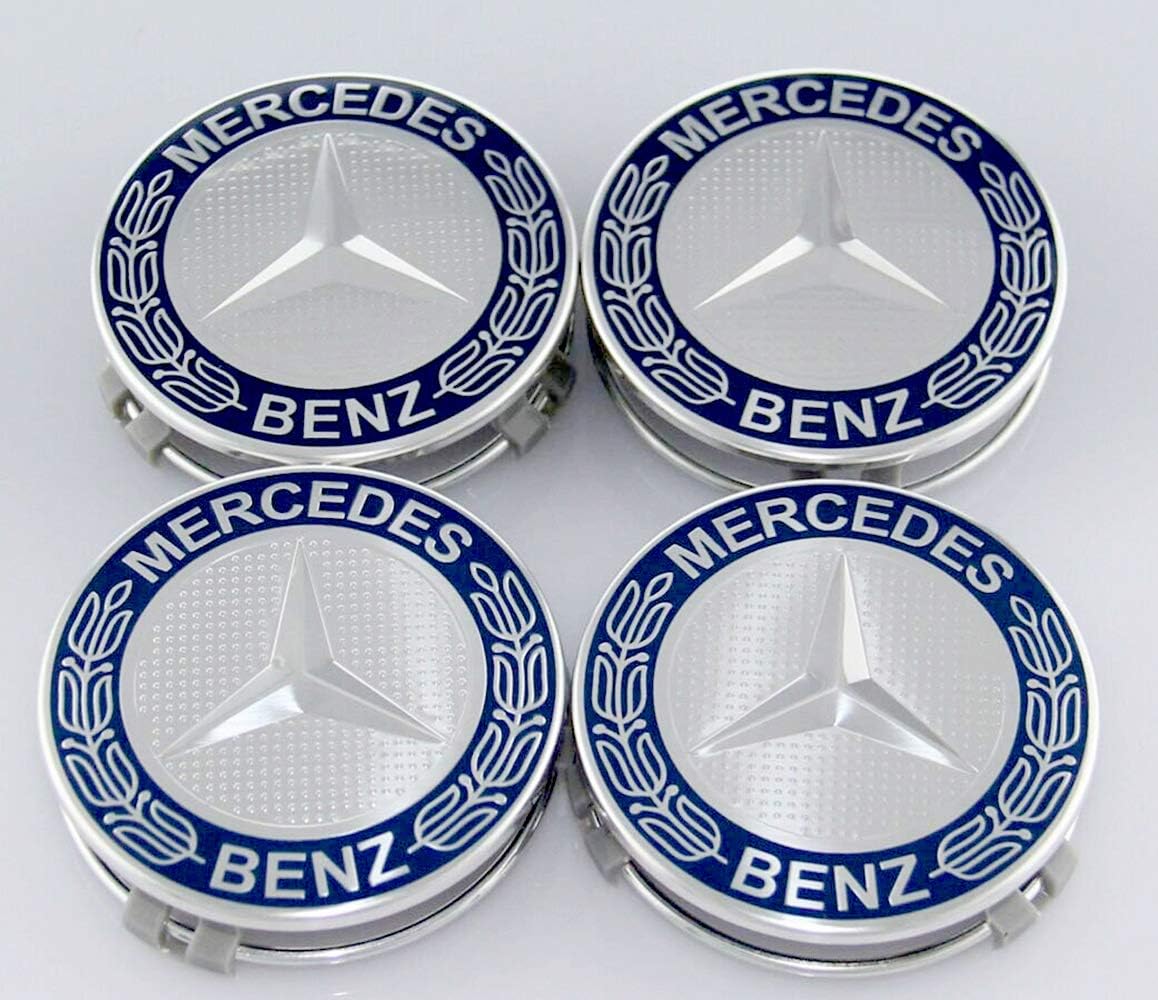 puzhanyou Wheel Center Caps for Mercedes Benz 75mm - Wreath Cover Chrome Emblem (4Pcs) (Blue)