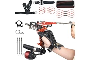 JTXCDFHMJ Rugged Professional Hunting Slingshot Fishing Kit Package As Adult Catapult Wrist Rocket Slingshot Comes with Reel Fish Shooting Dart Hand Gauntlet