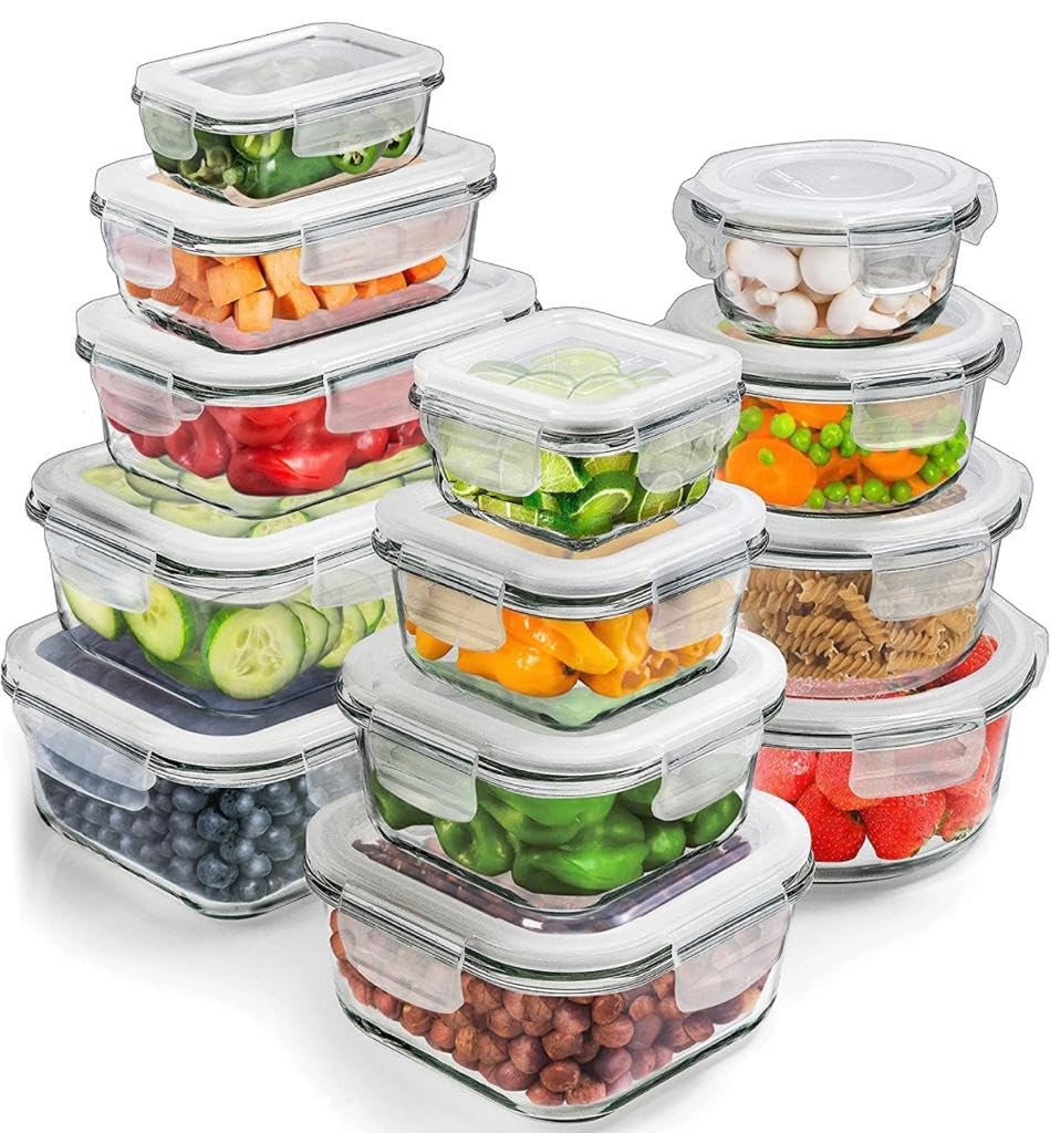 4 RECTANGLE Glass Containers with Locking Lids (RECTANGLE)