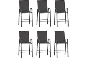 Amopatio Outdoor Bar Stools Set of 6, Comfortable Bar Hight Patio Chairs, All-Weather Textile Patio Bar Stools, Sturdy High Back Outdoor Bar Chairs for Backyard, Porch, Balcony, Black
