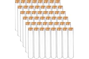 Bekith 48pcs 45ml Glass Test Tubes 25x140mm with Cork Stoppers, as Bath Salt Containers, for Scientific Experiments, Party Decorations, Candy Storage