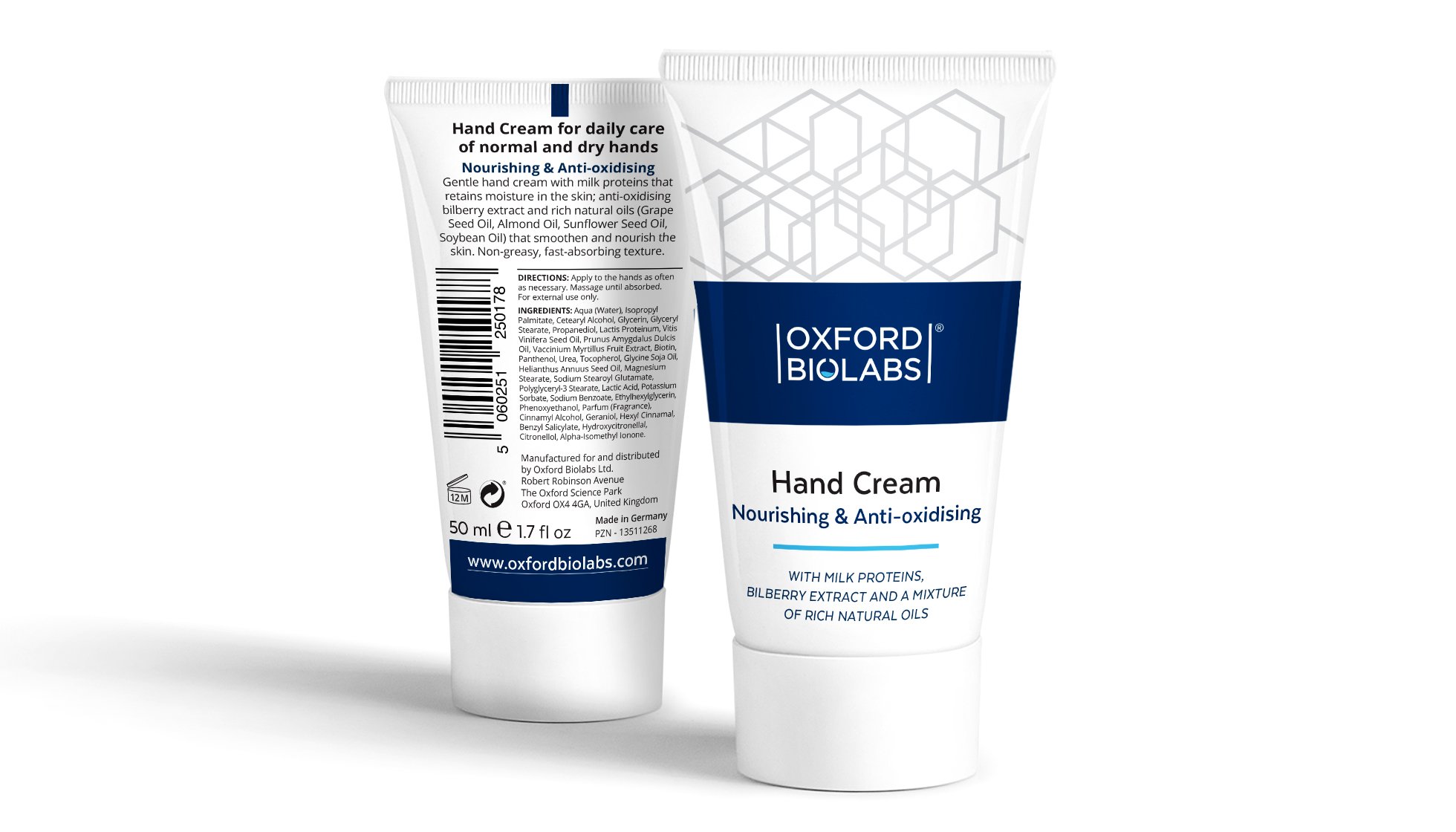 Nourishing & Anti-oxidising Hand Cream Oxford Biolabs - Intense Moisturising and Nourishing For Normal to Dry Skin - 50 ml