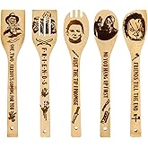 5Pcs Horror Movie Merchandise - Wooden Spoons for Cooking, Halloween Kitchen Accessories, Engraved Bamboo Cooking Utensils, Horrors Movie Decor, Horrors Movie Gifts