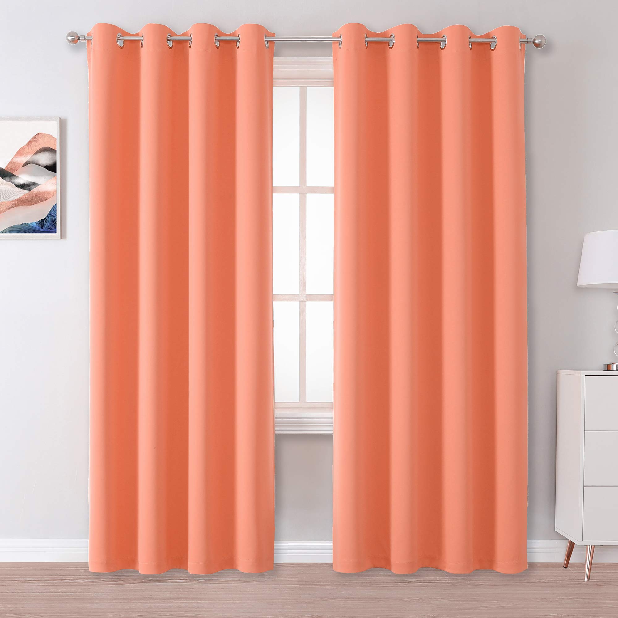DUALIFE 96 Inch Coral Blackout Curtains 2 Panels Set Solid Grommet Window Curtain Panels Room Darkening Thermal Insulated Curtains for Living Room 52 W x 96 L Burnt Coral