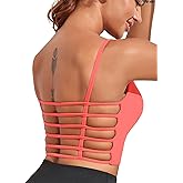 Pfreesea Strappy Sports Bras for Women High Support Open Back Workout Tops Longline Tank Top with Built in Bra Yoga Crop Bras