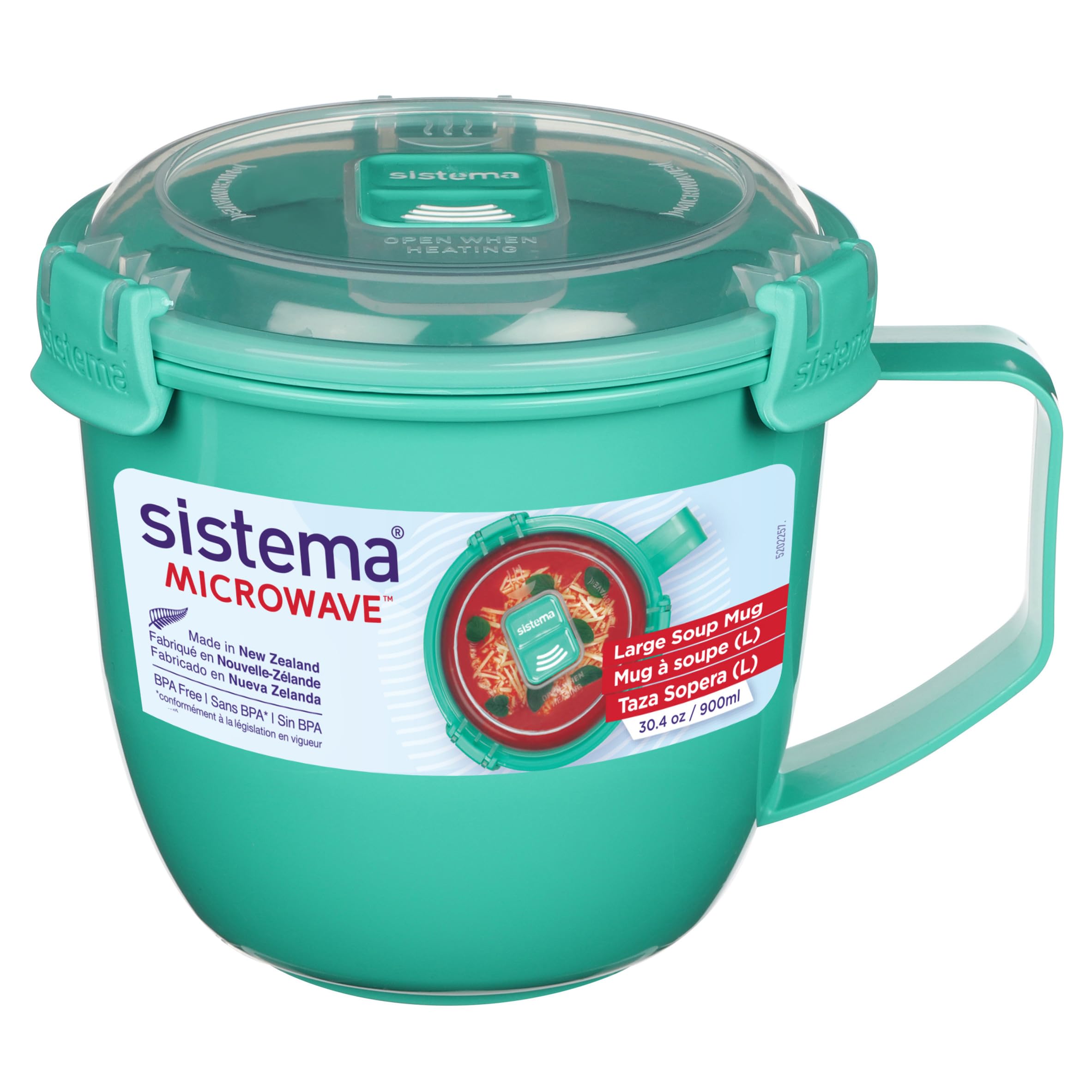 Sistema Microwave Soup Mug, Large | 900 ml Microwave Food Container with Steam-Release Vent | BPA-Free | Assorted Colours (Not Selectable)