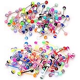 CrazyPiercing Wholesale 14g Stainless Steel/Acrylic Bar Tongue Rings Barbells Assorted Colors 110 PCS Acrylic Ball (Half 55P Half)