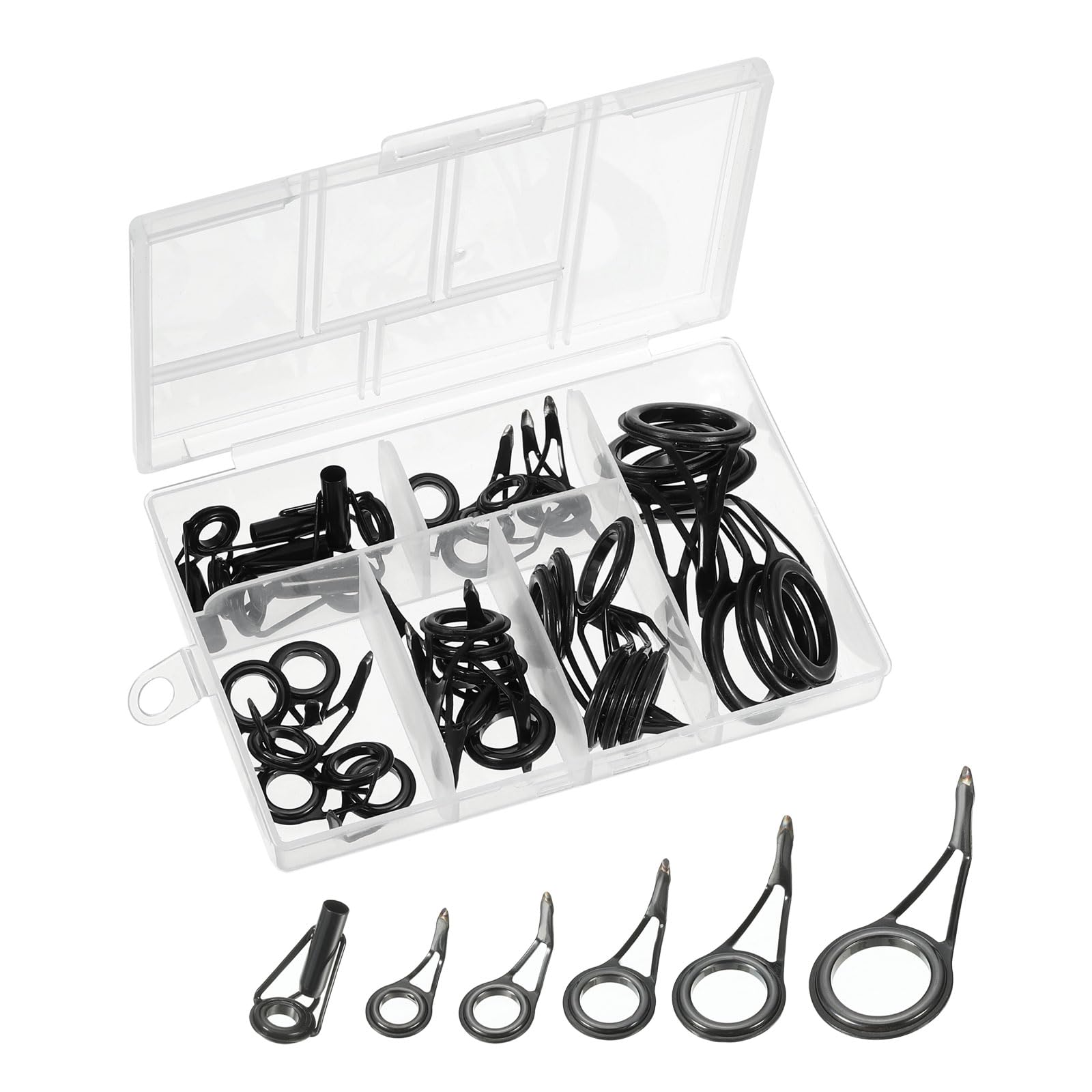 PATIKIL Fishing Rod Repair Kit 0.47-1.04in, 11Pcs 6 Size Ceramic Guides Ring Replacement Fishing Pole Eyelet Repair for Saltwater Freshwater, Black