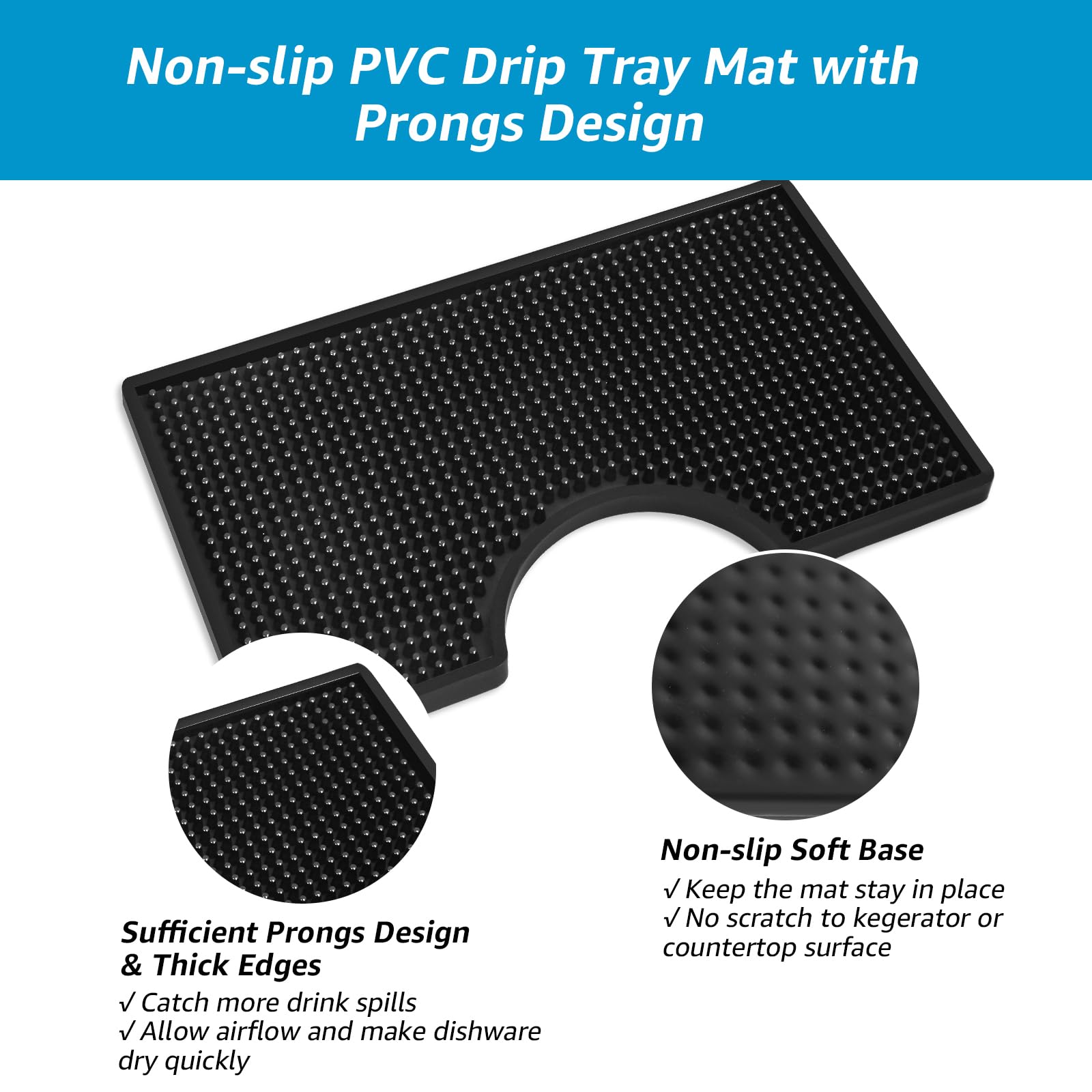Kegerator Bar Mat PVC Keg Drip Mat Kegerator Tower Beer Drip Tray Non-Slip Rubber Kegerator Drip Tray Kegerator Surface Mount Beverage Bar Drip Tray with 4.5'' Draft Beer Tower Flange Cutout