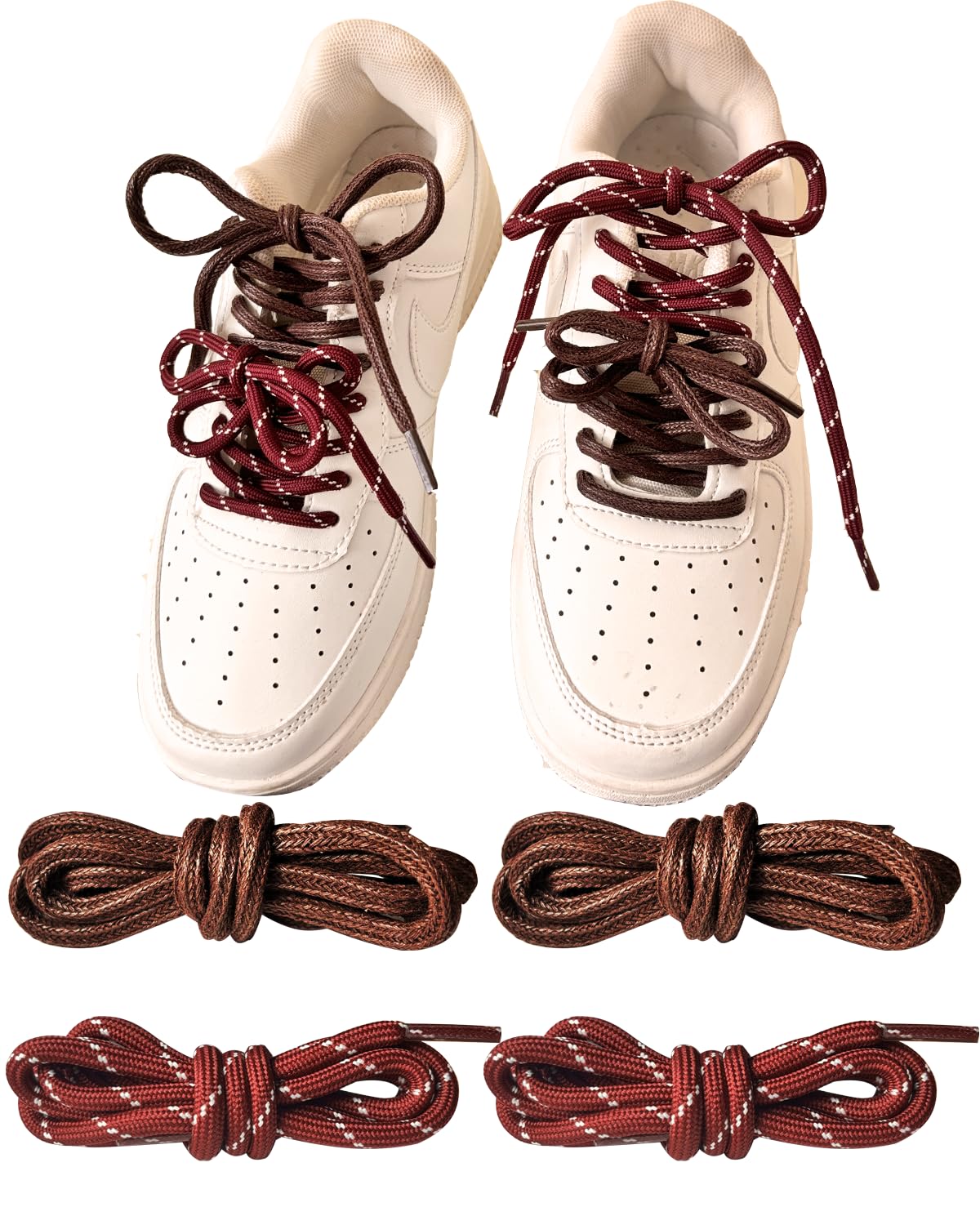 Photo 1 of 4 Pairs Shoe Laces for Miu Miu Sneaker, Brown Waxed Shoe Laces, Strong Braided Round Shoelaces Leather Replacement Laces Kit C