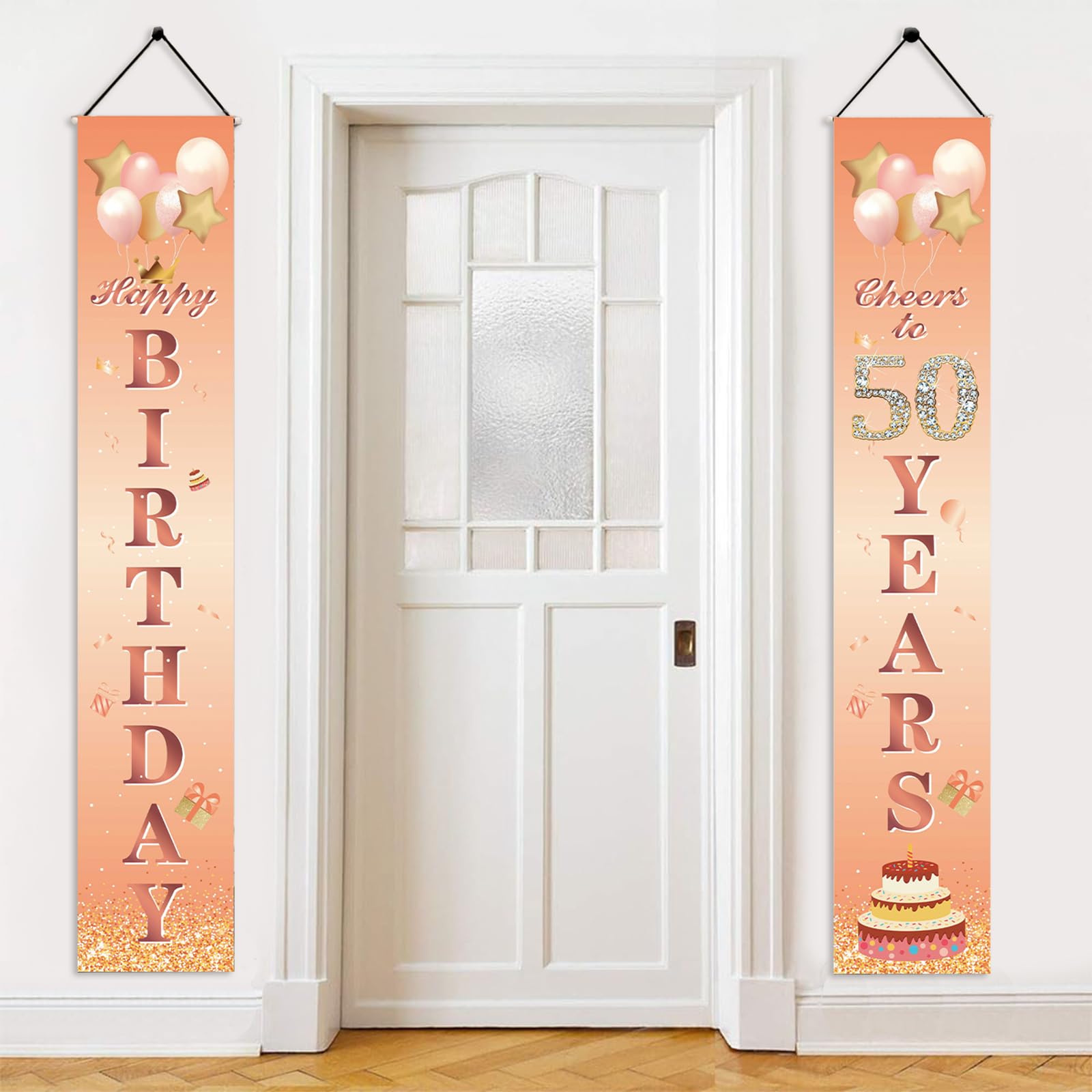 Happy 50th Birthday Door Banner Party Decorations,Rose Gold Fabric 50th Birthday Door Porch Sign Banner for Girls Women Ladies 50 Years Old BirthdayParty Indoor Outdoor Decor Supplies