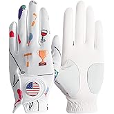 Amy Sport Womens Golf Glove with Ball Marker Rain Left Right Hand Leather Printed Pack, Ladies Golf Gloves All Weather Grip Breathable Soft Size Small Medium Large XL