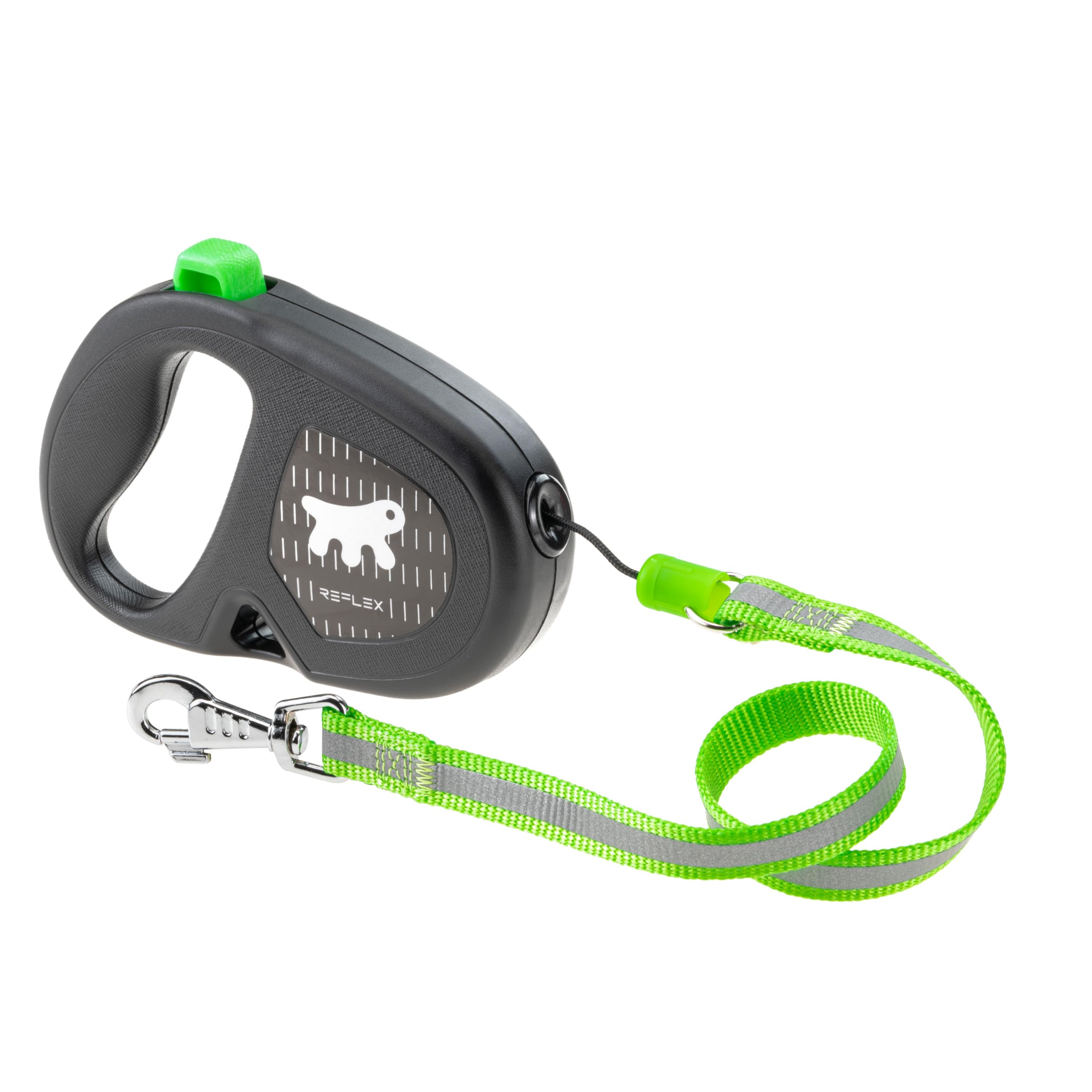 Ferplast FLIPPY ONE REFLEX Reflective Extendable Dog Lead - Evening Walks - Bag Holder - Lock & Release Button - Ergonomic Design - Cord - Max 20 Kg - 5m, Green