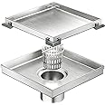 Neodrain 6-Inch Square Shower Drain with Removable Tile Insert Grate,Brushed 304 Stainless Steel, with Watermark&CUPC Certified, Includes Hair Strainer…
