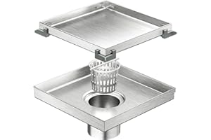 Neodrain 6-Inch Square Shower Drain with Removable Tile Insert Grate,Brushed 304 Stainless Steel, with Watermark&CUPC Certified, Includes Hair Strainer