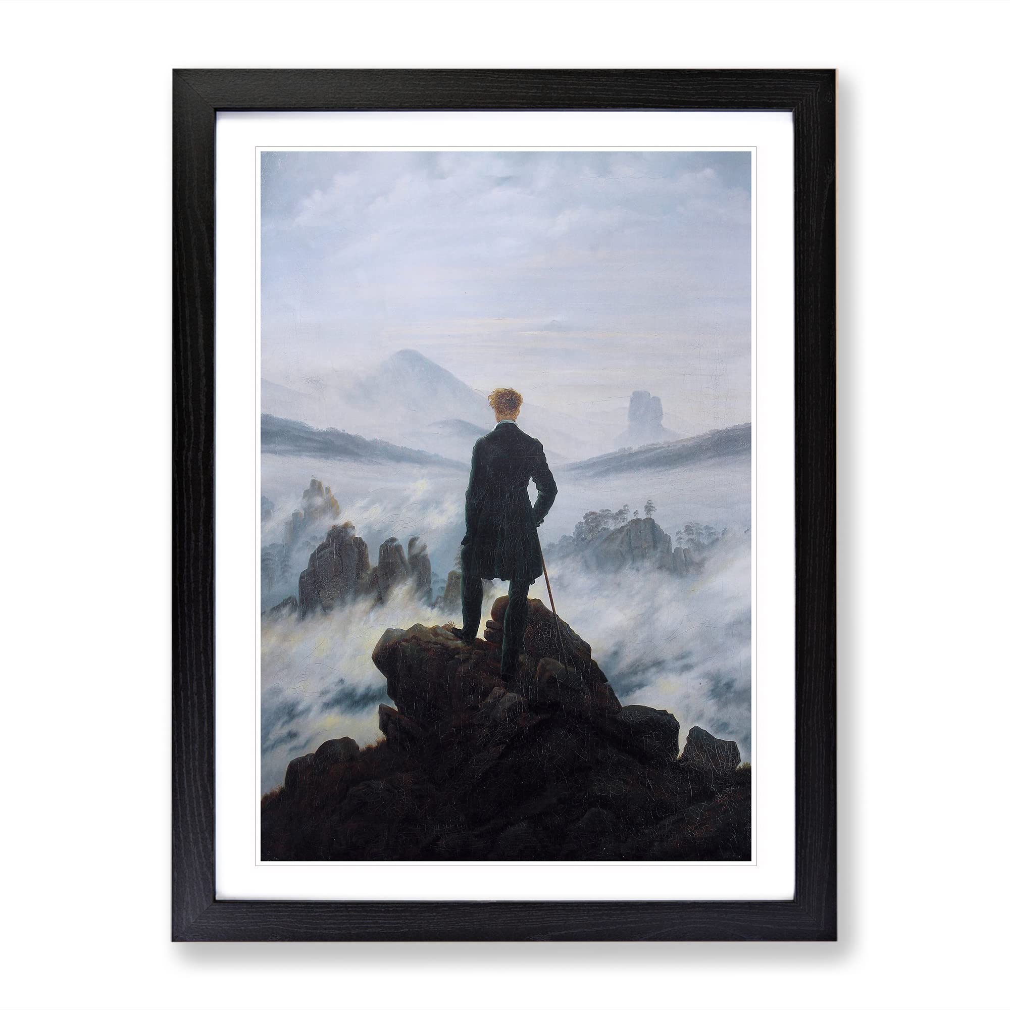 Wanderer Above The Sea Of Fog Vol.2 By Caspar David Friedrich Classic Painting Framed Wall Art Print, Ready to Hang Picture for Living Room Bedroom Home Office Décor, Black A4 (34 x 25 cm)