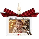 WhatSign Baby's First Christmas Ornament 2025 - Wooden Picture Frame Christmas Tree Decoration Keepsake for Newborn Bay Girl