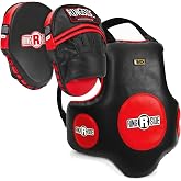 Ringside Boxing Coach Bundle: Panther Punch Mitts &amp; Body Protector | Complete trainer set includes leather angled focus pads and a Gel Shock belly pad for MMA, Kickboxing, and Muay Thai drills.