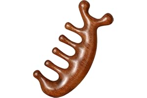 glotao Natural Wood Multi-Functional Meridian Massage Comb Guasha Scraping Scalp Massager for Head, Face, Neck, Hands and Legs, 7-Prong Design, Ergonomic Handheld Massage Tool, Brown