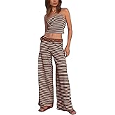 HYLLGUD Women Striped Tube Sets Two Piece Outfits Strapless Crop Tops Elastic Waist Wide Leg Pants Lounge Sets