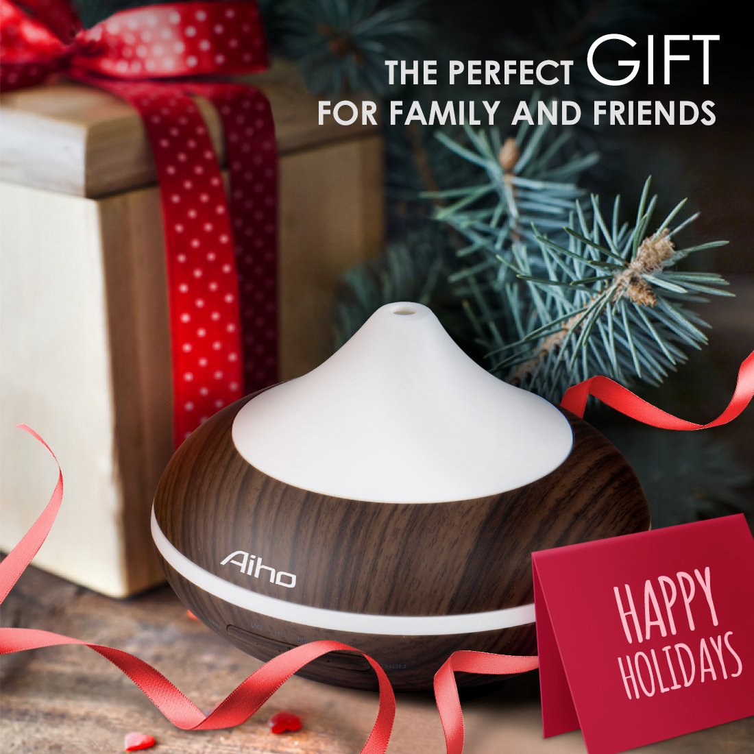 Aiho Aromatherapy Essential Oil Diffuser 200ML 5-IN-1 Cool Mist Mini Ultrasonic Humidifier With 7 Color Changing Lamps 4 Timer Settings and Waterless Auto Shut-Off