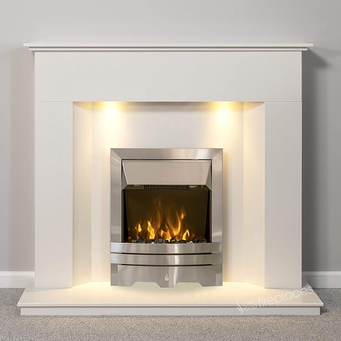 White Modern Marble Stone Fire Surround Electric Wall LED Fireplace