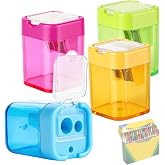 Crayon Sharpener Compatible with Crayola, Hand Held Pencil Sharpeners 4 PCS | Portable Dual Holes Compact Colored Handheld with Lid, Durable, Clear Plastic, Stainless Steel Blade, Great for Everyday Use
