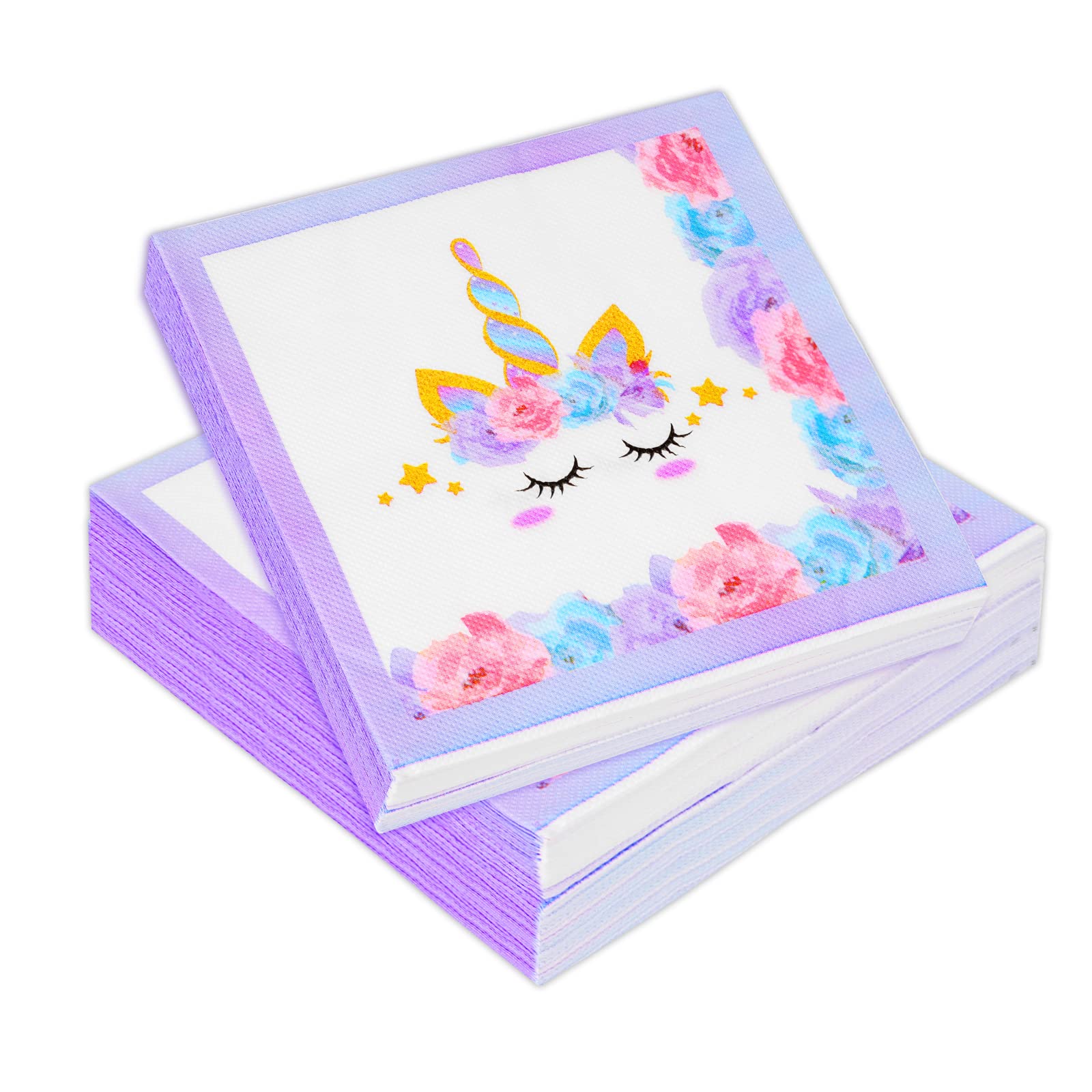Pack of 60 Disposable Unicorn Napkins, Unicorn Themed Serviettes Paper Napkins Party Supplies Table Decorations for Birthday Wedding Hen Party Anniversary Decoration, 33 x 33 cm, Purple