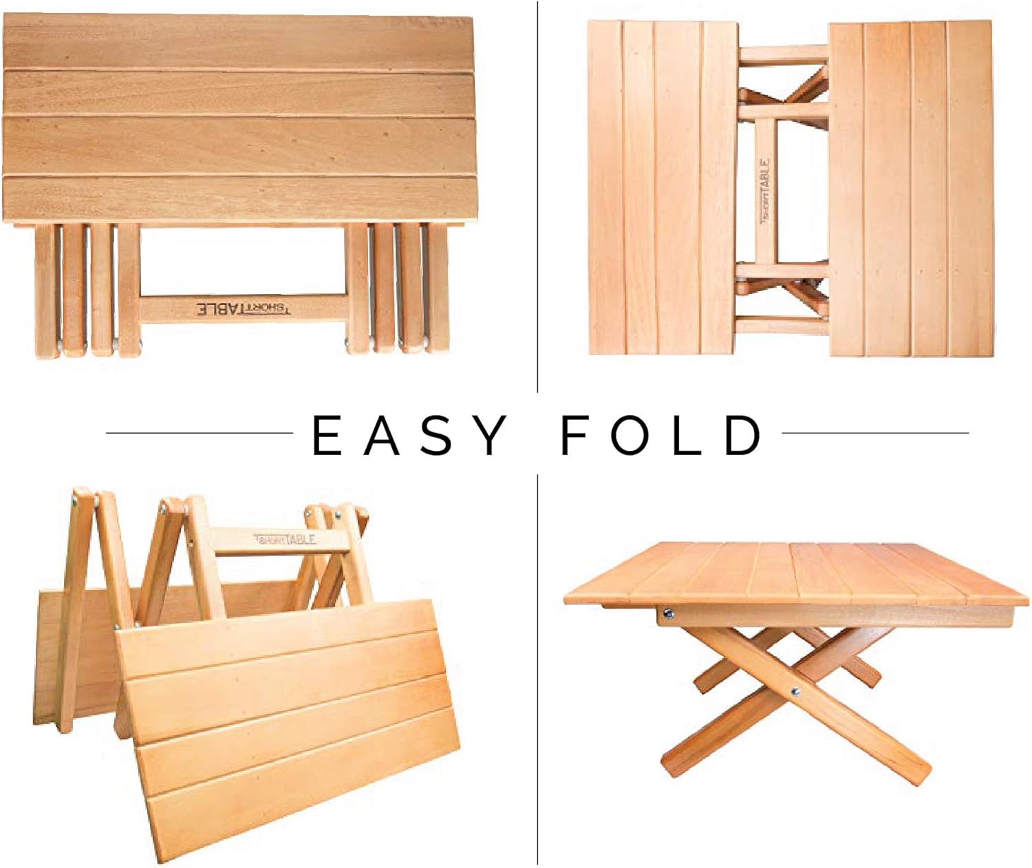 Simple Setup Short Table All-Purpose Use and Portability - Beach, Picnic, Camp, Or As A Gift - All Wood Strong Table (Height 10”): Furniture & Decor