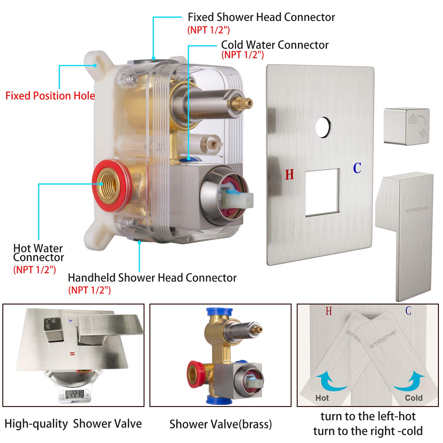 EMBATHER Shower SystemBrushed Nickel Ceiling Shower Faucet Sets with