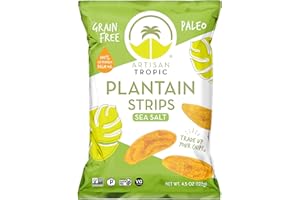 ARTISAN TROPIC Plantain Strips – Vegan, Paleo, Gluten Free Chips – Whole 30 Approved Foods Non-GMO Healthy Snack for Lunches, Dipping, Parties – Baked Banana Chips – Sea Salt (4.5 Oz - 12 Pack)