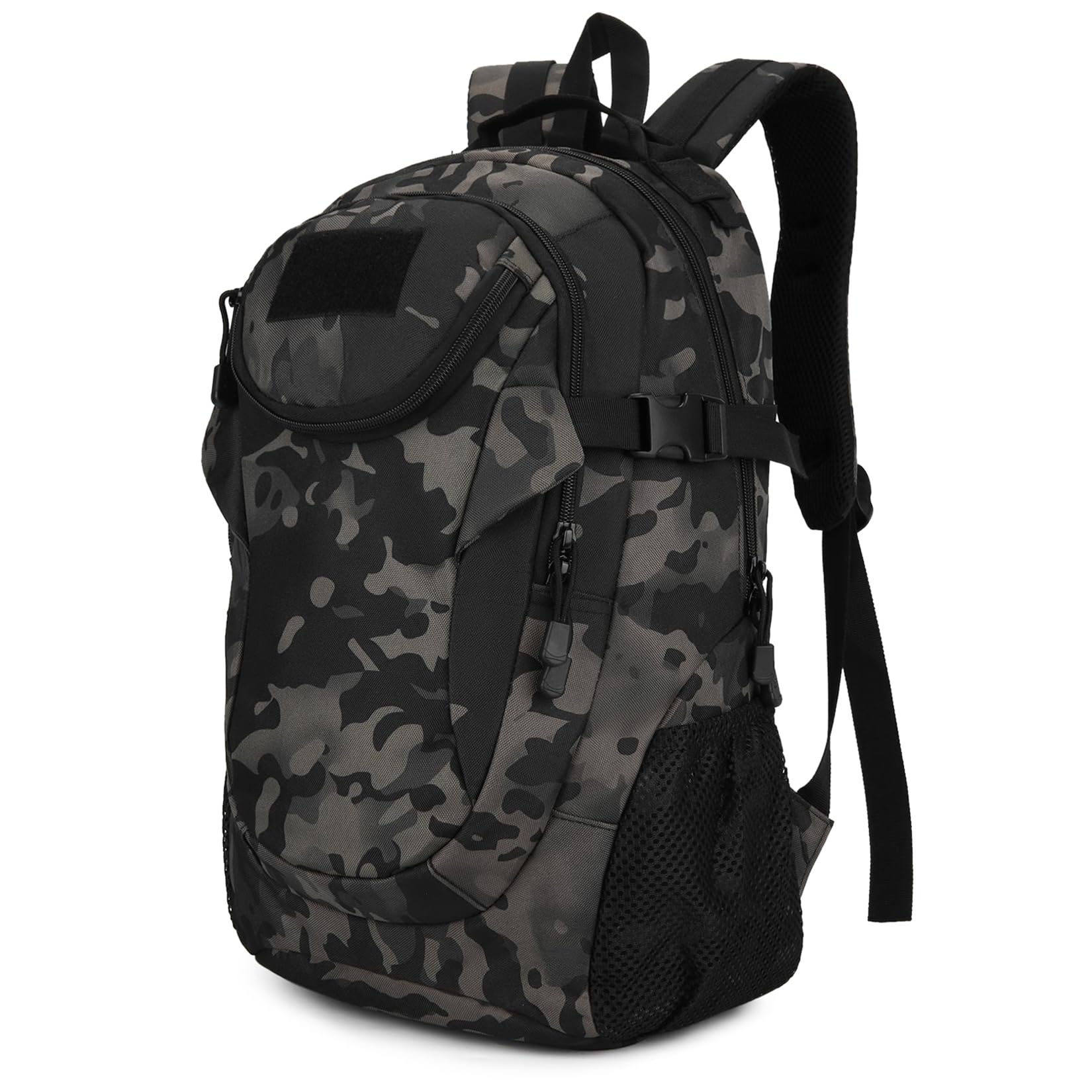 Explokit 25L Backpack Tactical Rucksack Molle Hiking Army Daypack Rucking Rucksacks Military School Laptop Daysack for Traveling Cycling Hunting Trekking Camping Work Motorcycle Camouflage Black